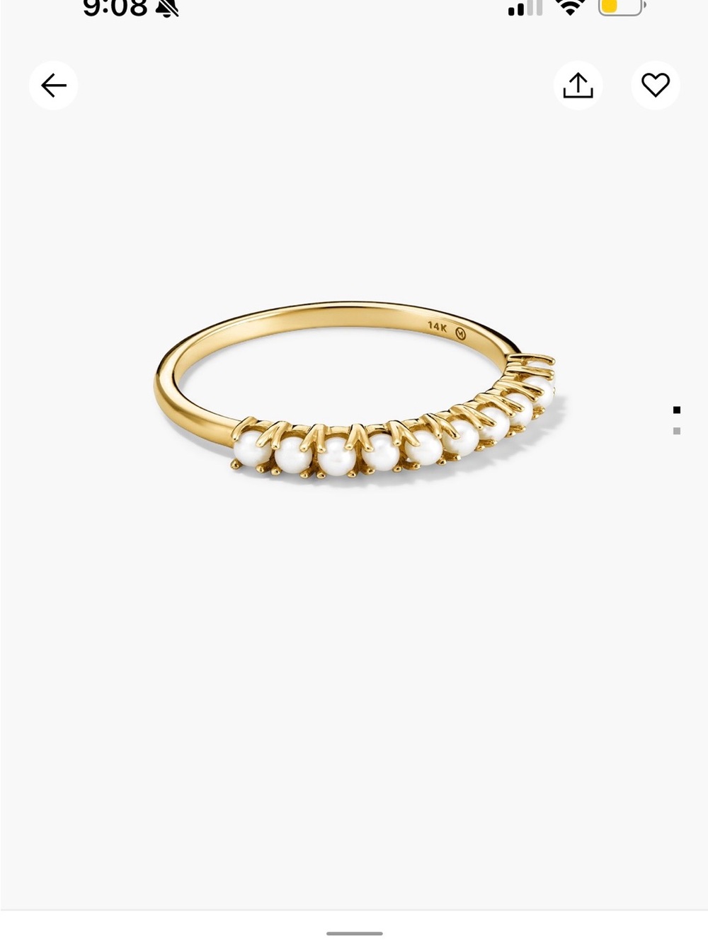 Mejuri 14k pearl half eternity ring size 6